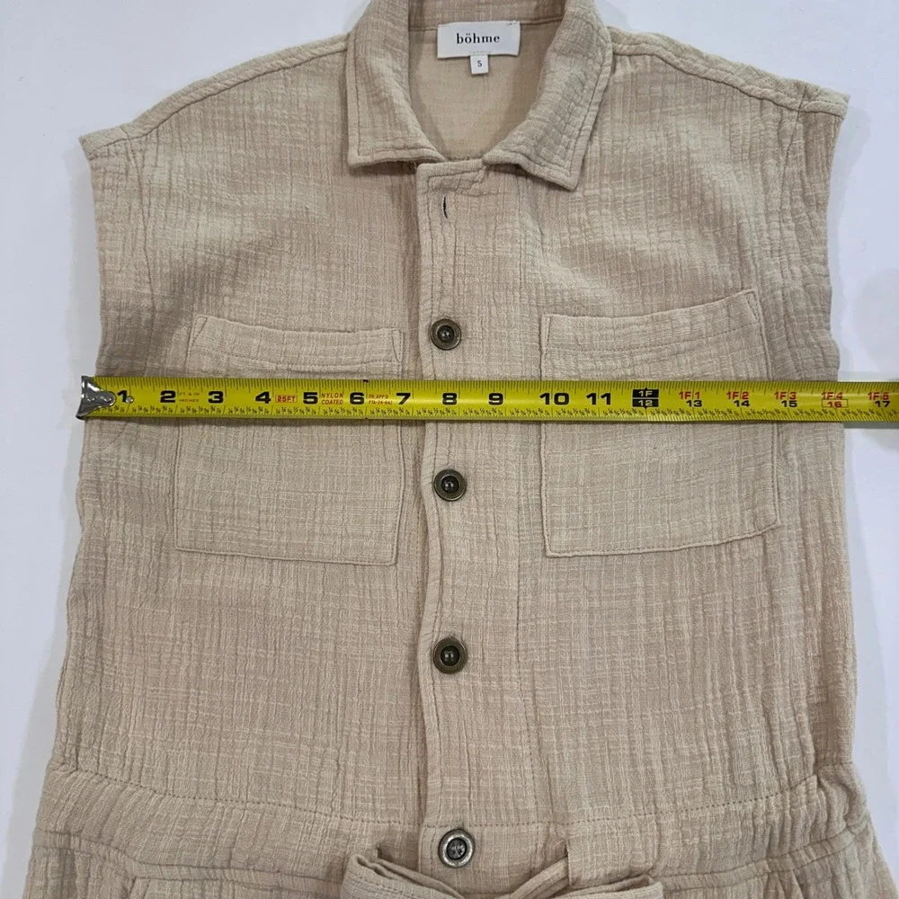 Bohme‎ Cotton Gauze Sleeveless Romper Women Size S Beige Button Front | Coastal